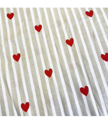 Coton Indien - Belle - rayé BEIGE coeur ROUGE