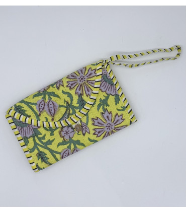 Trousse pliée 2 poches zippées -Fleurs - JAUNE