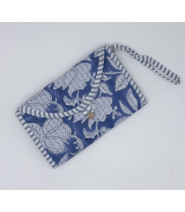 TROUSSE PLIÉE 2 POCHES Zip -FLEURS - BLEU Clair