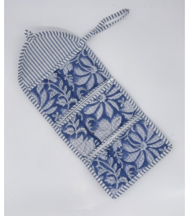 TROUSSE PLIÉE 2 POCHES Zip -FLEURS - BLEU Clair