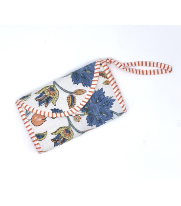 TROUSSE PLIÉE 2 POCHES Zip -FLEURS - BLANC et BLEU