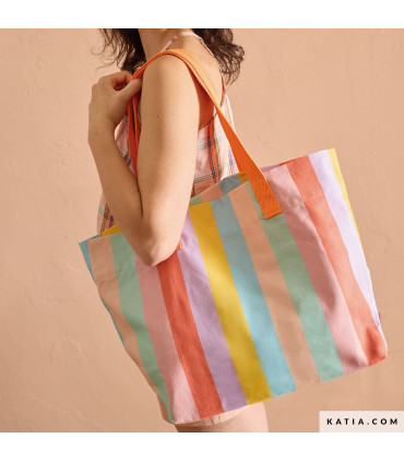 KATIA - Canvas coton Rayures - PASTEL