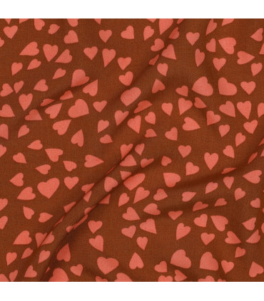 Viscose - Coeurs Corail Terracotta