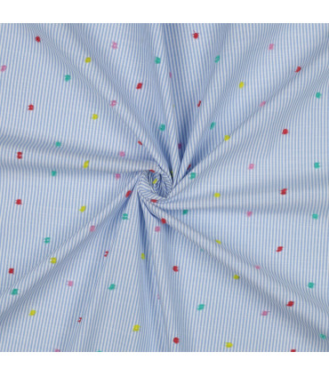 POPPY - Coton rayé bleu à plumetis