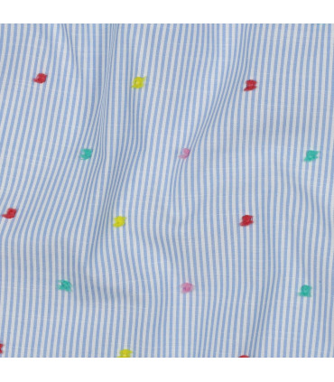 POPPY - Coton rayé bleu à plumetis