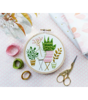 Kit Broderie - Pink & Green Houseplants - 16x16cm