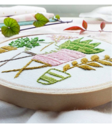 Kit Broderie - Pink & Green Houseplants - 16x16cm