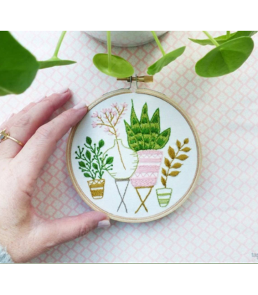 Kit Broderie - Pink & Green Houseplants - 16x16cm