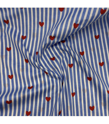 Coton Indien - Belle - rayé BLEU coeur ROUGE
