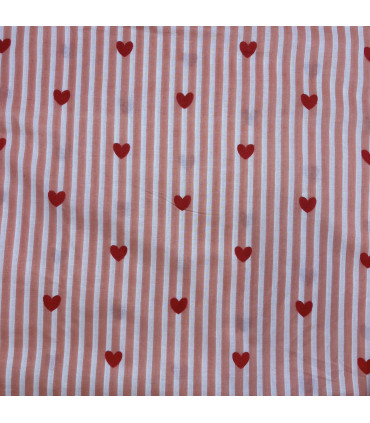 Coton Indien - Belle - rayé ROSE coeur ROUGE