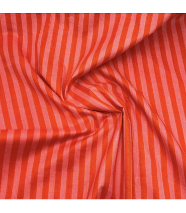 Coton Indien - RAYAH - rayé ROSE/ROUGE