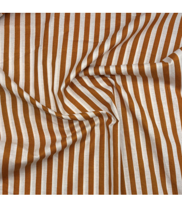 Coton Indien - RAYAH - rayé CAMEL/BLANC