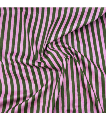 Coton Indien - RAYAH - rayé VERT/ROSE