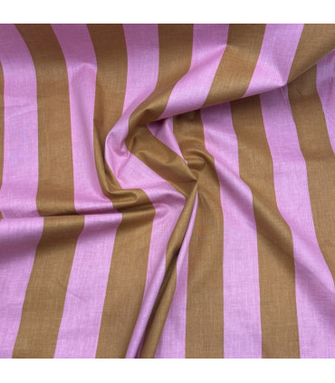 Coton Indien - RAYAH - grosses rayures ROSE/CAMEL