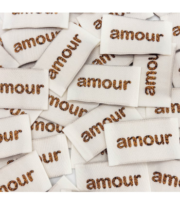 Etiquette tissée à coudre lurex : amour - BRONZE