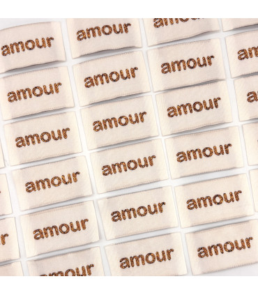 Etiquette tissée à coudre lurex : amour - BRONZE