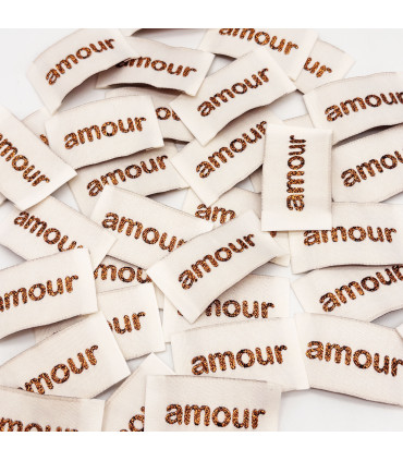 Etiquette tissée à coudre lurex : amour - BRONZE