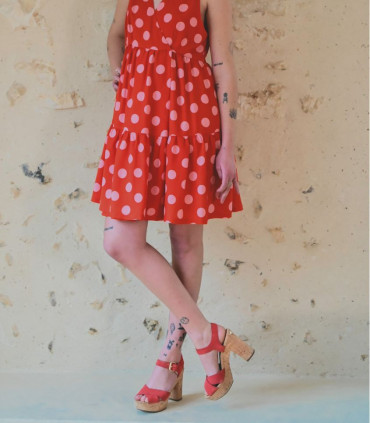 SINGULIÈRE par COUSETTE : Viscose - Jolis Pois - FRAISE