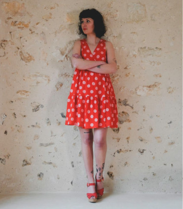 SINGULIÈRE par COUSETTE : Viscose - Jolis Pois - FRAISE