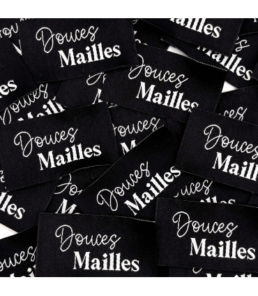 Étiquette tissée à coudre : Douces Mailles - NOIR