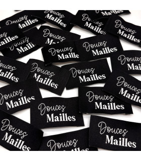 Étiquette tissée à coudre : Douces Mailles - NOIR