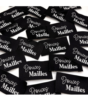 Étiquette tissée à coudre : Douces Mailles - NOIR