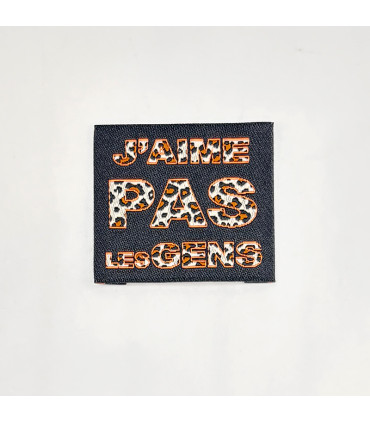 Étiquette tissée à coudre : J'aime pas les gens - Orange fluo Noir