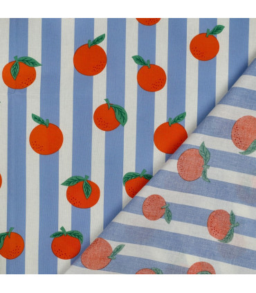 POPPY : Coton Enduit - Bleu et Orange