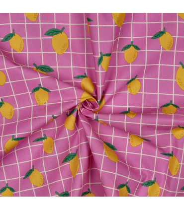 POPPY : Coton Enduit - Rose et citrons