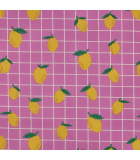 POPPY : Coton Enduit - Rose et citrons