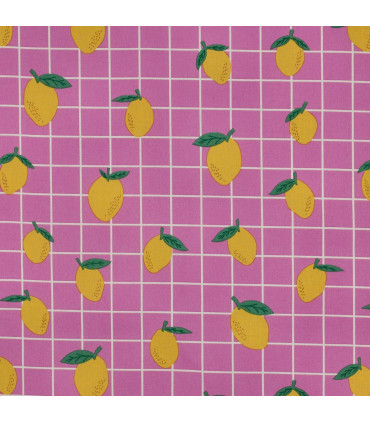 POPPY : Coton Enduit - Rose et citrons