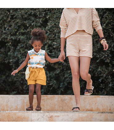 SEE YOU AT SIX : Éponge rayée HORIZONTAL - CRÈME et TERRACOTTA