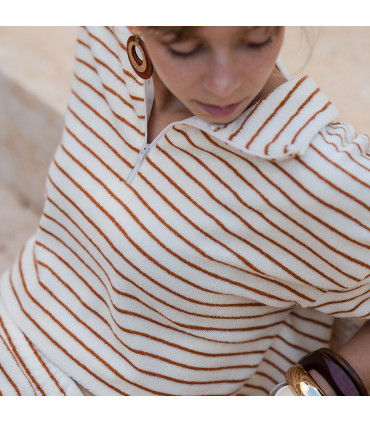 SEE YOU AT SIX : Éponge rayée HORIZONTAL - CRÈME et TERRACOTTA
