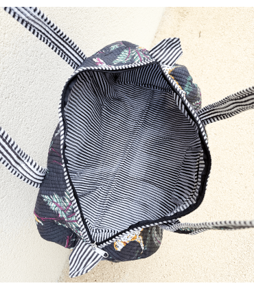 Sac polochon en matelassé indien - Jungle - NOIR