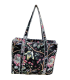 Tote bag indien matelassé zip - Fleurs ROSE JAUNE fond NOIR
