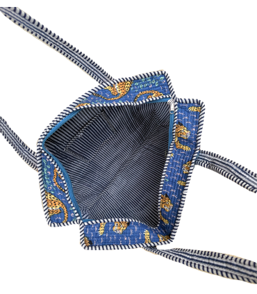 Tote bag indien matelassé zip - Rajah - BLEU DUR