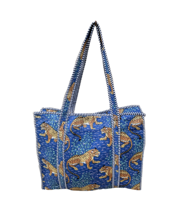 Tote bag indien matelassé zip - Rajah - BLEU DUR