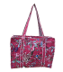 Tote bag indien matelassé zip - Fleurs VIOLET fond ROUGE