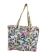 Tote bag indien matelassé zip- Fleurs ROSES Fond CRÈME