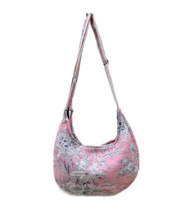 Sac Demi Lune en coton Indien Matelassé -VIVIENNE BLUSH
