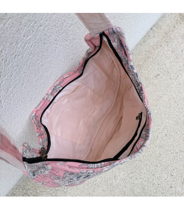 Sac Demi Lune en coton Indien Matelassé -VIVIENNE BLUSH