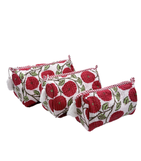 Set de 3 trousses indiennes - Coquelicots ROUGE fond BLANC