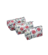 Set de 3 trousses indiennes - Fleurs ROSES et Feuilles Bleues fond BLANC