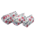 Set de 3 trousses indiennes - Fleurs ROSES et Feuilles Bleues fond BLANC