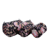 Set de 3 trousses indiennes - Fleurs ROSES et BEIGE fond NOIR