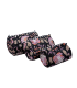 Set de 3 trousses indiennes - Fleurs ROSES et BEIGE fond NOIR