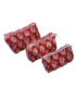 Set de 3 trousses indiennes - Fleurs ROSES fond ROUGE
