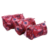 Set de 3 trousses indiennes - Fleurs ROSES  et BLEUES fond ROUGE