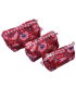 Set de 3 trousses indiennes - Fleurs ROSES  et BLEUES fond ROUGE