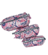 Set de 3 trousses indiennes - Fleurs ROSES  et BLEUES fond BLANC